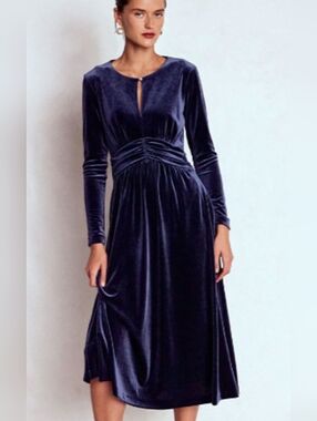 BODEN NWT Tilda Velvet Midi Dress Navy  Size 8L